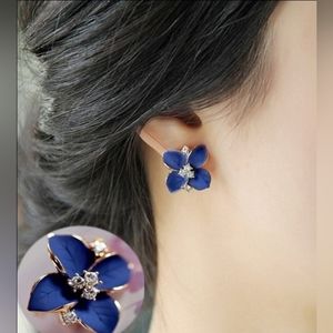 Satin Blue Flower Statement Earrings